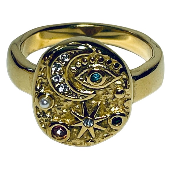 2/$20 ✨ 18k Gold Gemstone Celestial Ring Sz 7 & 8 Moon Star Anthropologie Style - Picture 4 of 13